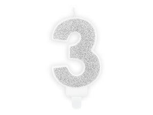Fødselsdagslys "3" - Sølv