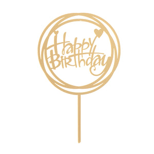 "Happy Birthday" akryl topper - Rund Guld