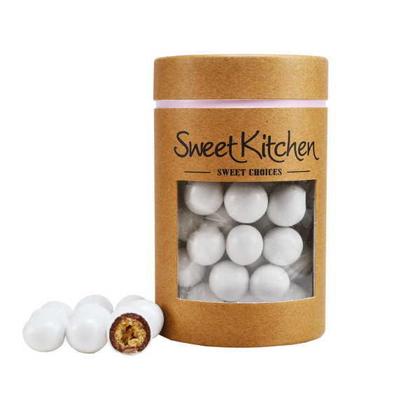 Store sprøde chokoladekugler - Hvid