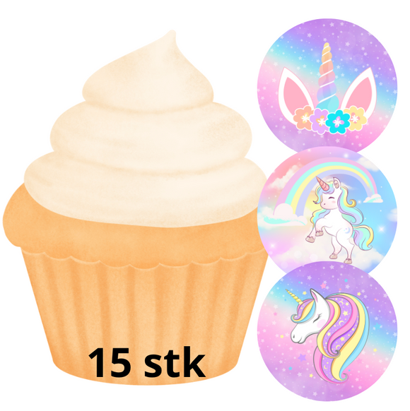 Sukkerprint til Cupcakes - Unicorn 15 stk.