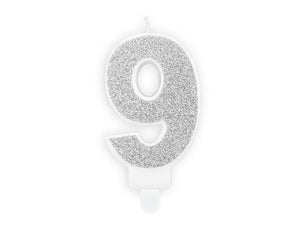 Fødselsdagslys "9" - Sølv