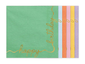 Pastel mix Servietter "Happy Birthday" - 12 stk.