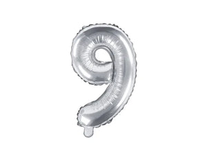 Folieballon tal "9" Sølv